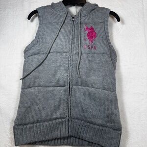 US Polo Assn. Sweater Vest Womens Size Medium Gray Knit Hooded Cowgirl